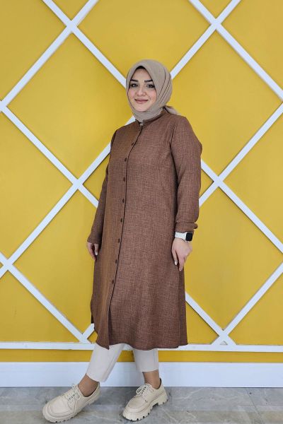 KADIN HAKİM YAKA TESETTÜR GÖMLEK KAHVERENGİ - 3 BEDEN