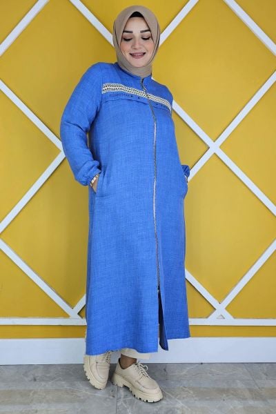 PYS KADIN DANTEL ŞERİT DETAYLI TESETTÜR KAP İNDİGO - 3 BEDEN