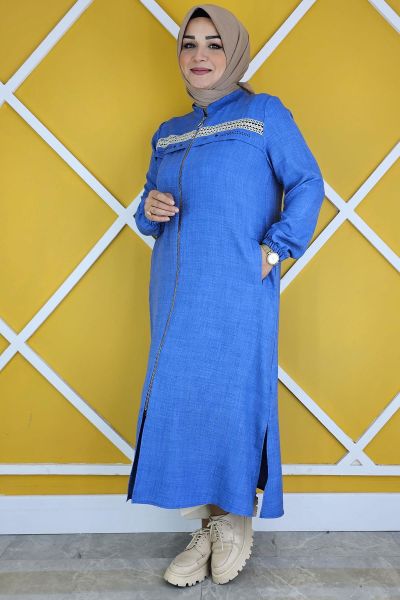 PYS KADIN DANTEL ŞERİT DETAYLI TESETTÜR KAP İNDİGO - 3 BEDEN