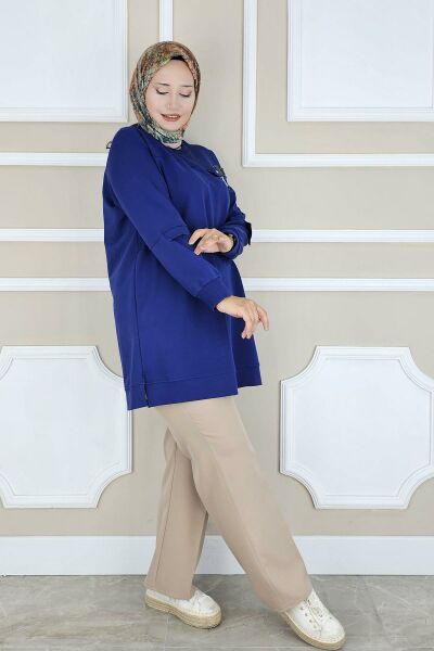 KADIN SALLANTI AKSESUAR DETAYLI TESETTÜR TUNİK İNDİGO - L