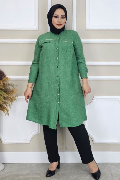 KADIN BİYE DETAYLI TESETTÜR GÖMLEK BENETTON - 5 BEDEN