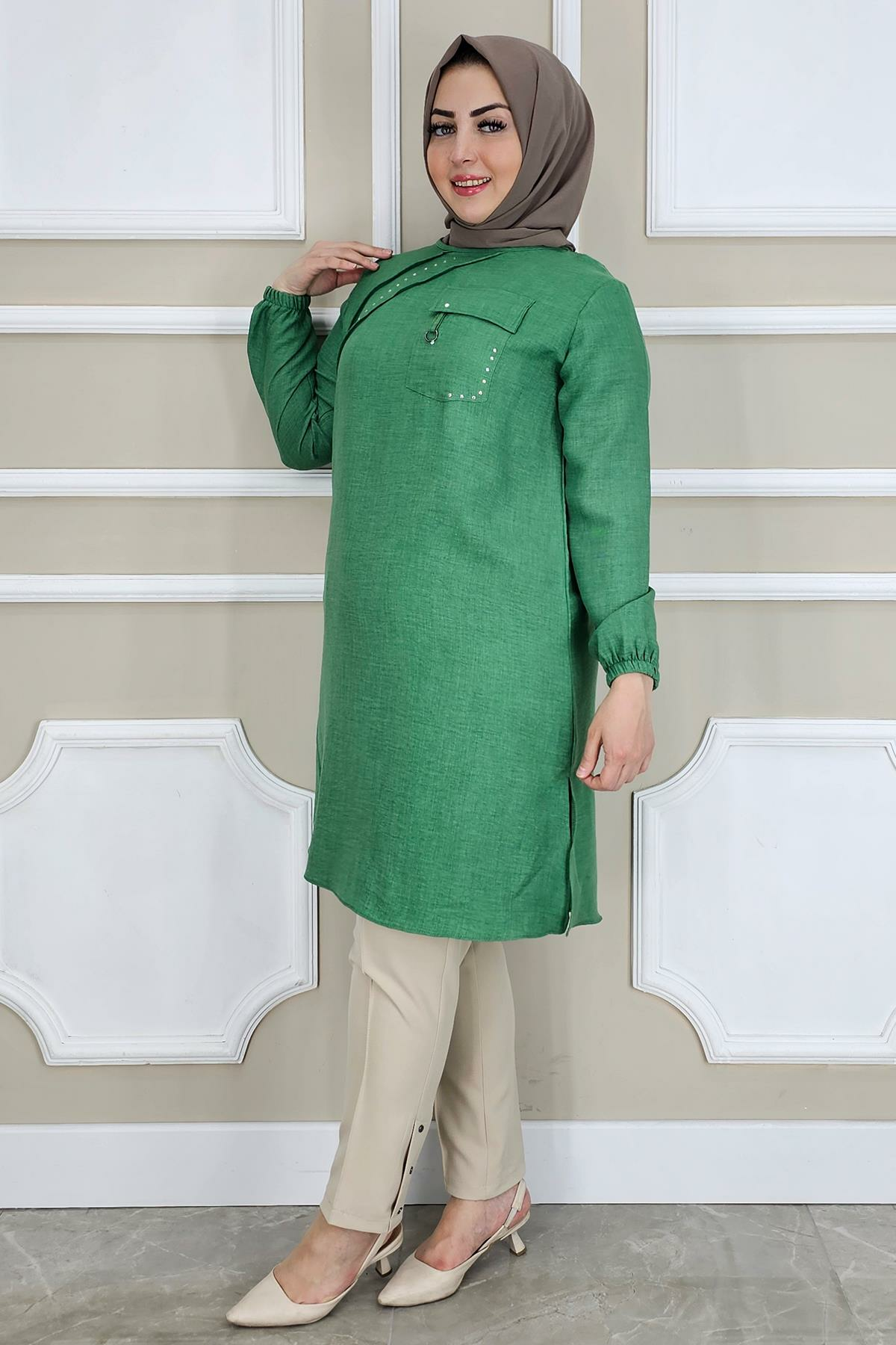 MYSTIL KADIN ALLER TAŞ DETAYLI TESETTÜR TUNİK BENETTON - 2XL