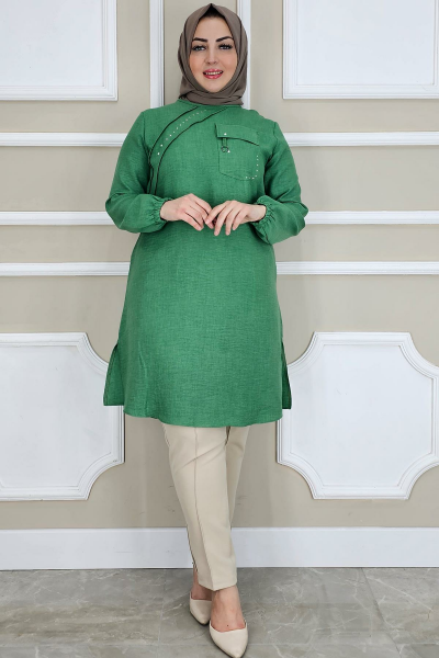 MYSTIL KADIN ALLER TAŞ DETAYLI TESETTÜR TUNİK BENETTON - 2XL