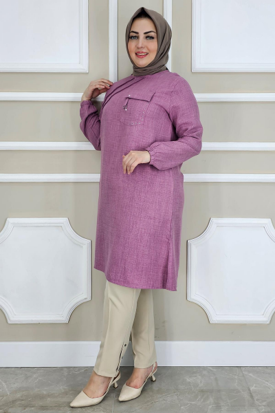 KADIN ALLER TAŞ DETAYLI TESETTÜR TUNİK GÜL KURUSU - 2XL