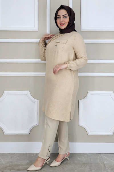 KADIN ALLER TAŞ DETAYLI TESETTÜR TUNİK TAŞ - 2XL