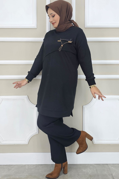 KADIN ALLER DİKİM TESETTÜR TUNİK SİYAH - L