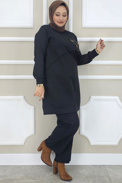 KADIN ALLER DİKİM TESETTÜR TUNİK SİYAH - L