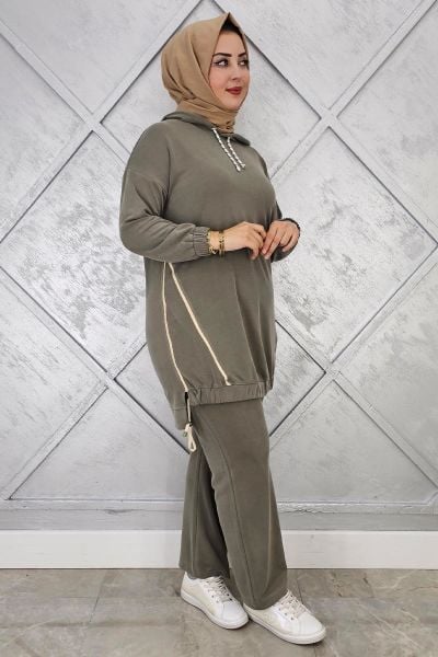 KADIN KAPÜŞONLU KOMBİNLİ TESETTÜR TAKIM HAKİ - 5 BEDEN
