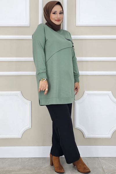 KADIN ALLER DİKİM TESETTÜR TUNİK MİNT YEŞİLİ - XL