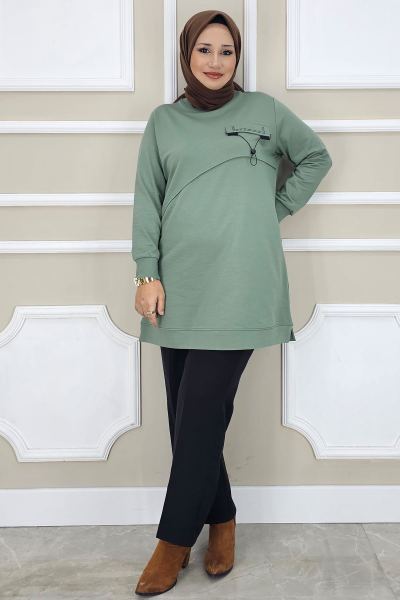 KADIN ALLER DİKİM TESETTÜR TUNİK MİNT YEŞİLİ - XL