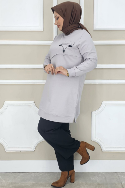 KADIN ALLER DİKİM TESETTÜR TUNİK GRİ - 3XL