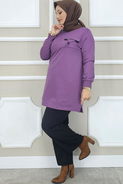 KADIN ALLER DİKİM TESETTÜR TUNİK LİLA - 3XL