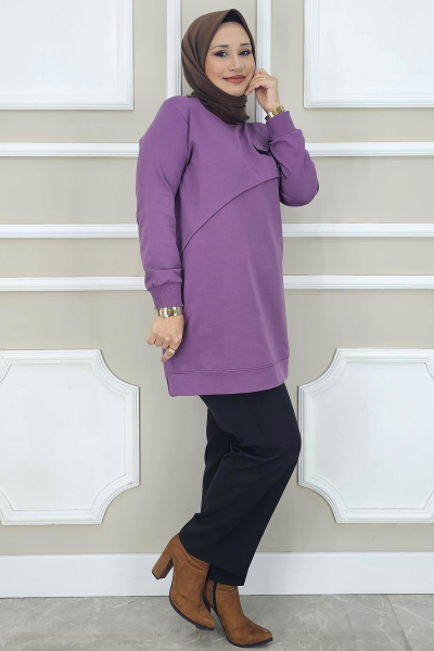 KADIN ALLER DİKİM TESETTÜR TUNİK LİLA - 3XL