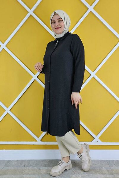 KADIN BROŞLU TESETTÜR GÖMLEK SİYAH - 2 BEDEN