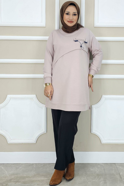 KADIN ALLER DİKİM TESETTÜR TUNİK BEJ - XL