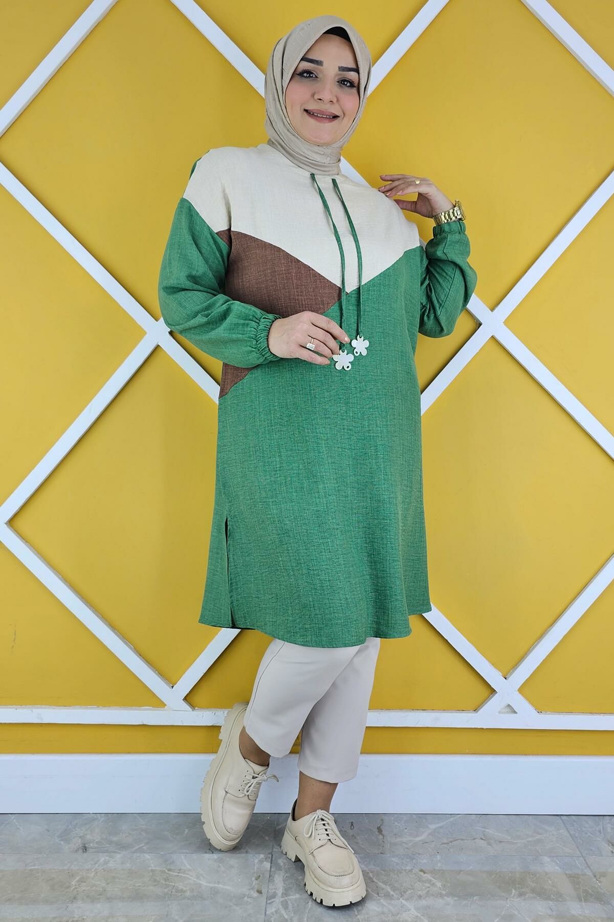 KADIN BAĞUCU VE KOMBİN DETAYLI TESETTÜR TUNİK BENETTON - XL