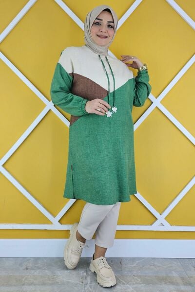 KADIN BAĞUCU VE KOMBİN DETAYLI TESETTÜR TUNİK BENETTON - XL