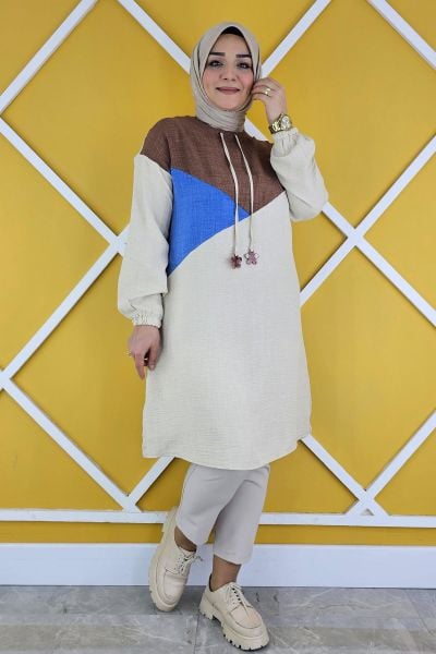 KADIN BAĞUCU VE KOMBİN DETAYLI TESETTÜR TUNİK TAŞ - XL