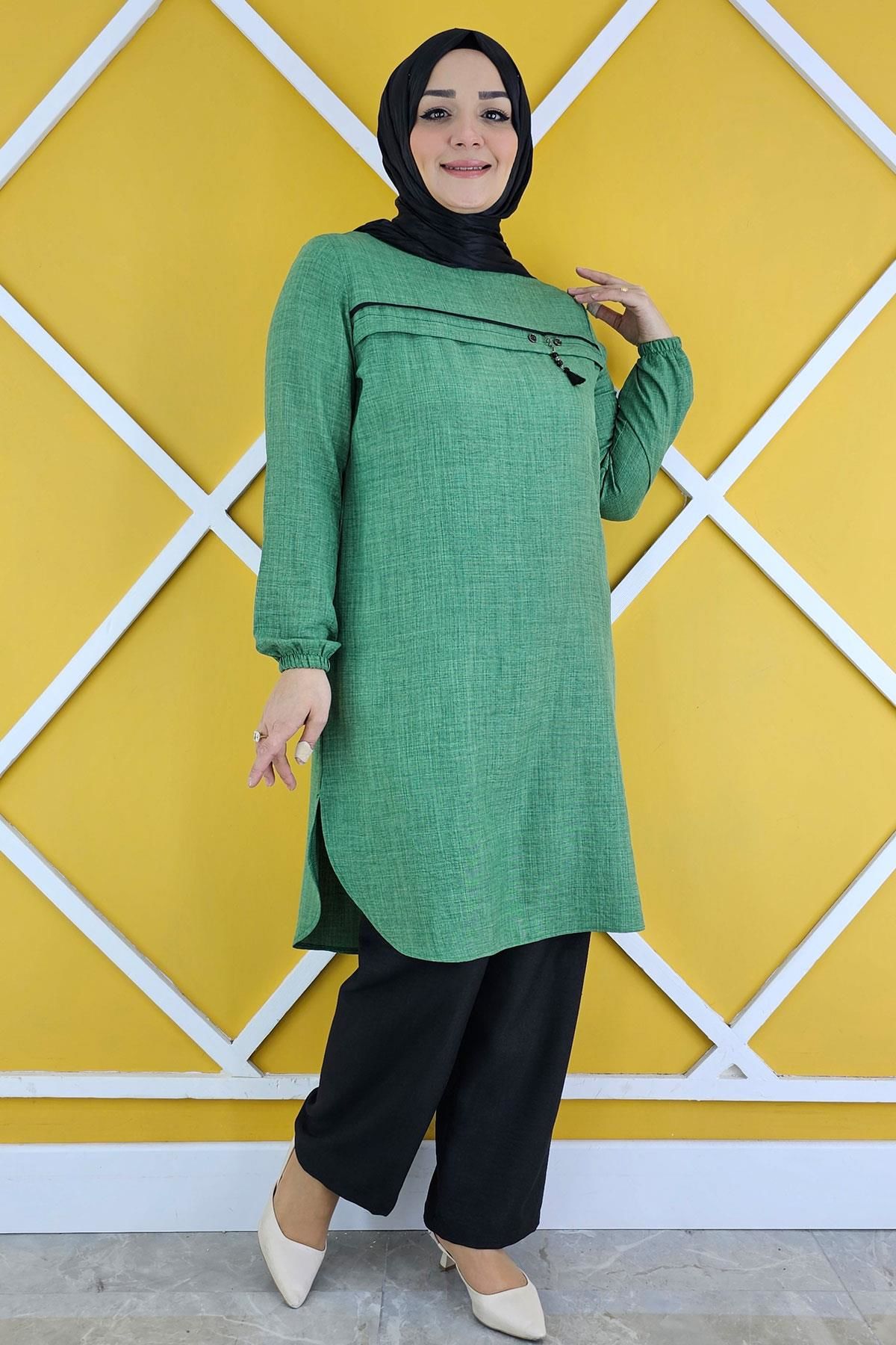 KADIN ALLER ÜSTÜ AKSESUAR DETAYLI TESETTÜR TUNİK BENETTON - 2XL