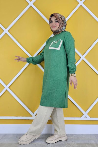 KADIN CEBİ KOMBİN VE PÜSKÜL DETAYLI TESTTÜR TUNİK BENETTON - M