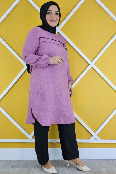 KADIN ALLER ÜSTÜ AKSESUAR DETAYLI TESETTÜR TUNİK GÜL KURUSU - XL