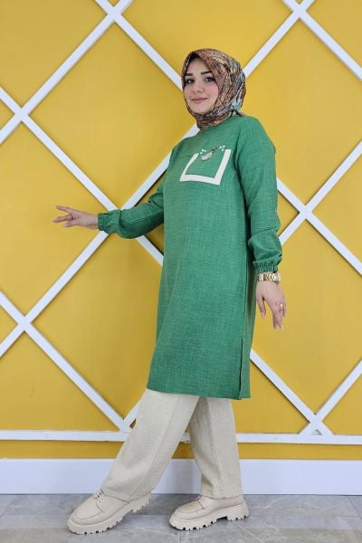 KADIN CEBİ KOMBİN VE PÜSKÜL DETAYLI TESTTÜR TUNİK BENETTON - XL