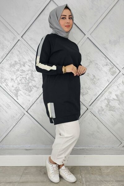 KADIN KOLLARI KOMBİNLİ TESETTÜR TUNİK SİYAH - ARA BEDEN