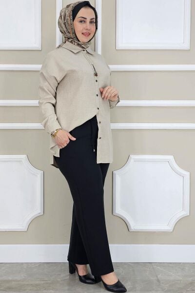 KADIN LİKRALI CEPLİ BELİ BAĞCIKLI PANTOLON SİYAH - 42