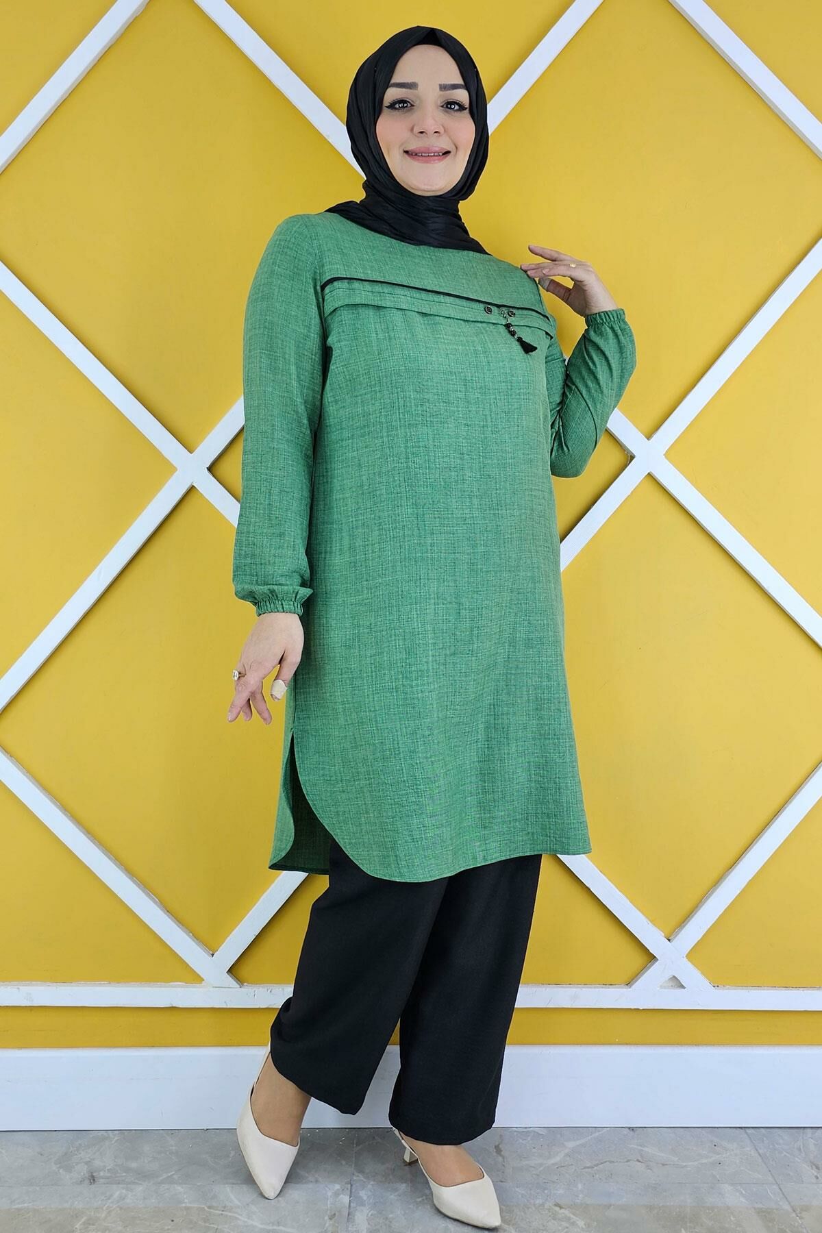 KADIN ALLER ÜSTÜ AKSESUAR DETAYLI TESETTÜR TUNİK BENETTON - XL