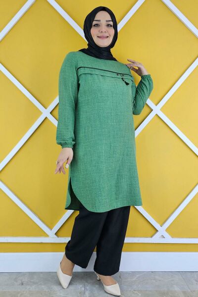KADIN ALLER ÜSTÜ AKSESUAR DETAYLI TESETTÜR TUNİK BENETTON - XL
