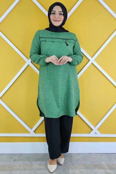KADIN ALLER ÜSTÜ AKSESUAR DETAYLI TESETTÜR TUNİK BENETTON - XL