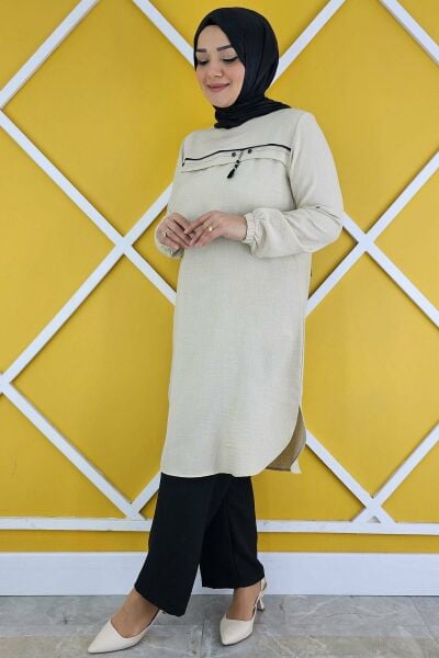 KADIN ALLER ÜSTÜ AKSESUAR DETAYLI TESETTÜR TUNİK TAŞ - 2XL