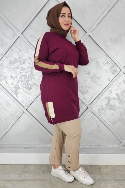 KADIN KOLLARI KOMBİNLİ TESETTÜR TUNİK BORDO - ARA BEDEN