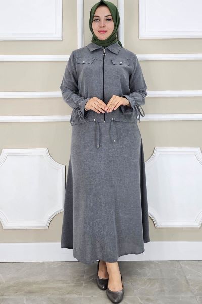 PYS KADIN MANŞETİ BAĞ İPLİ TESETTÜR TAKIM GRİ - 4 BEDEN