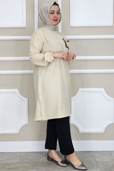 MYSTIL KADIN CEBİ KOMBİN VE PÜSKÜL DETAYLI TESTTÜR TUNİK TAŞ - 2XL