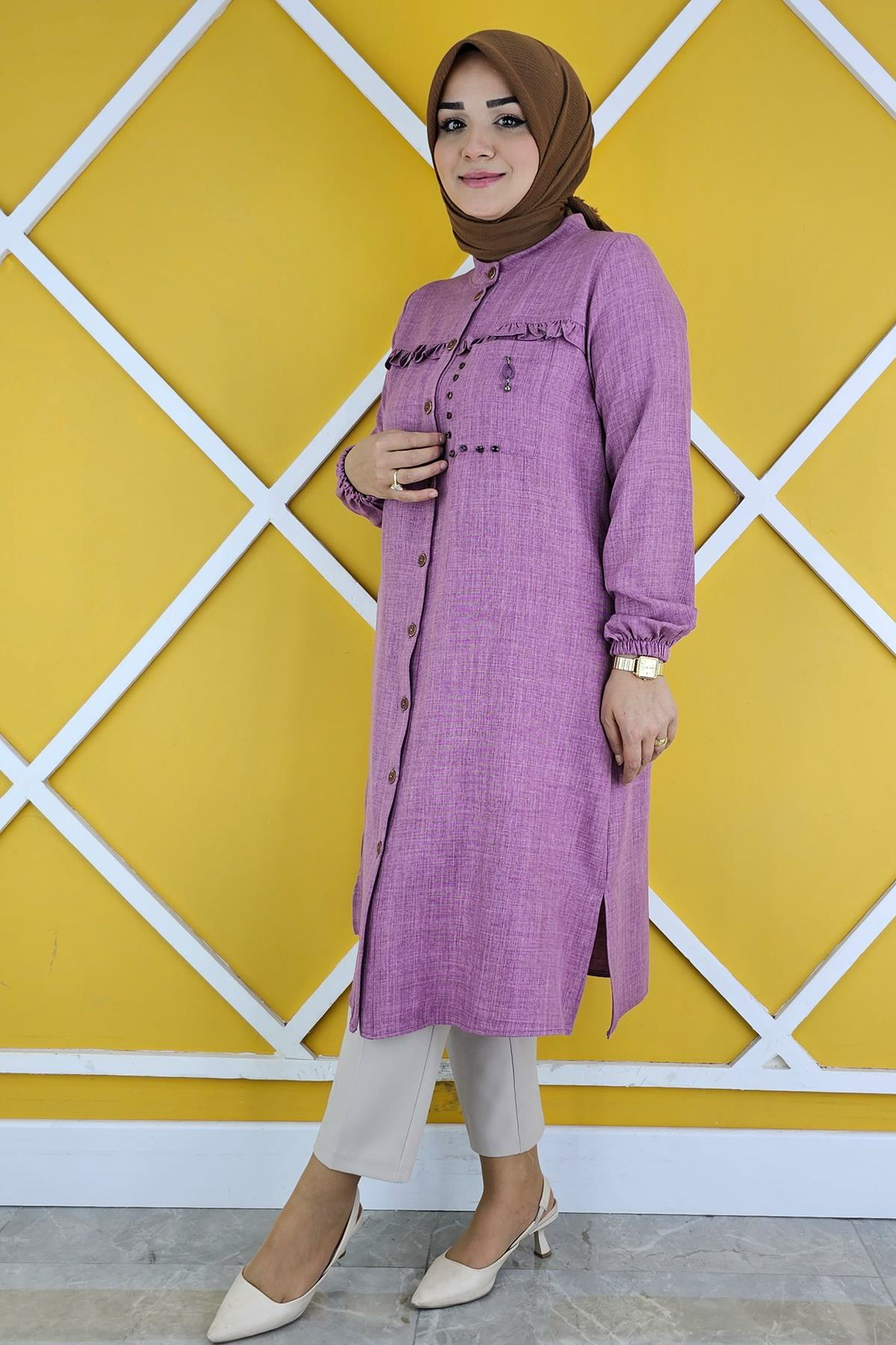 WOMAN RUFFLED POCKET PIECE FANCY HIJAB SHIRT DRIED ROSE - SIZE 2