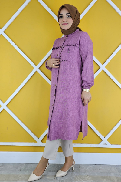 WOMAN RUFFLED POCKET PIECE FANCY HIJAB SHIRT DRIED ROSE - SIZE 2