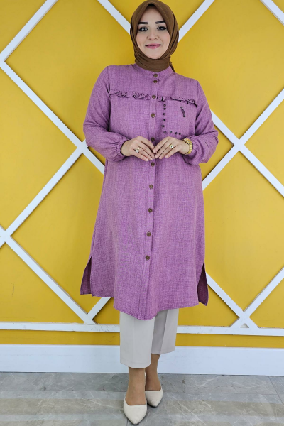 WOMAN RUFFLED POCKET PIECE FANCY HIJAB SHIRT DRIED ROSE - SIZE 2