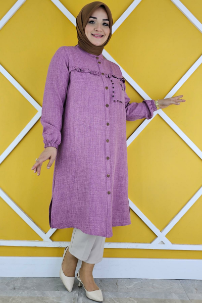 WOMAN RUFFLED POCKET PIECE FANCY HIJAB SHIRT DRIED ROSE - SIZE 2