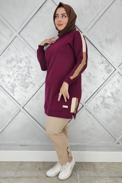 KADIN KOLLARI KOMBİNLİ TESETTÜR TUNİK BORDO - 2 BEDEN