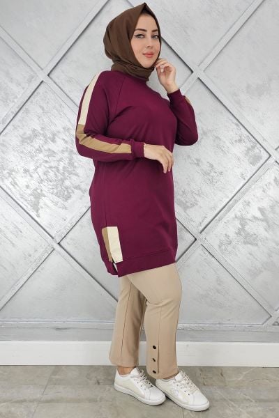 KADIN KOLLARI KOMBİNLİ TESETTÜR TUNİK BORDO - 2 BEDEN