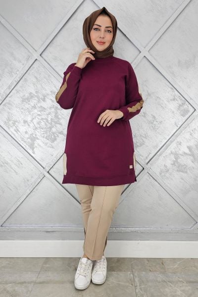 KADIN KOLLARI KOMBİNLİ TESETTÜR TUNİK BORDO - 2 BEDEN