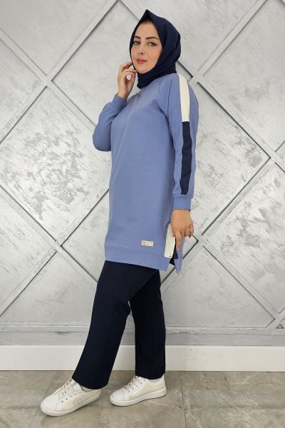 KADIN KOLLARI KOMBİNLİ TESETTÜR TUNİK MAVİ - 2 BEDEN