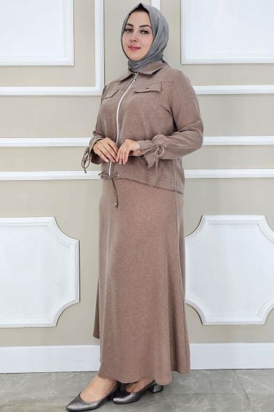 PYS KADIN MANŞETİ BAĞ İPLİ TESETTÜR TAKIM SOMON - 2 BEDEN