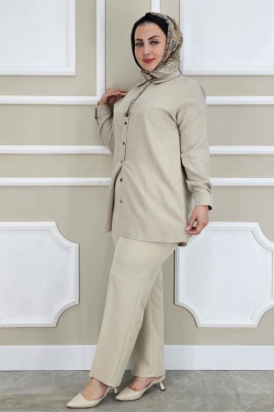 KADIN LİKRALI CEPLİ BELİ BAĞCIKLI PANTOLON TAŞ - 44