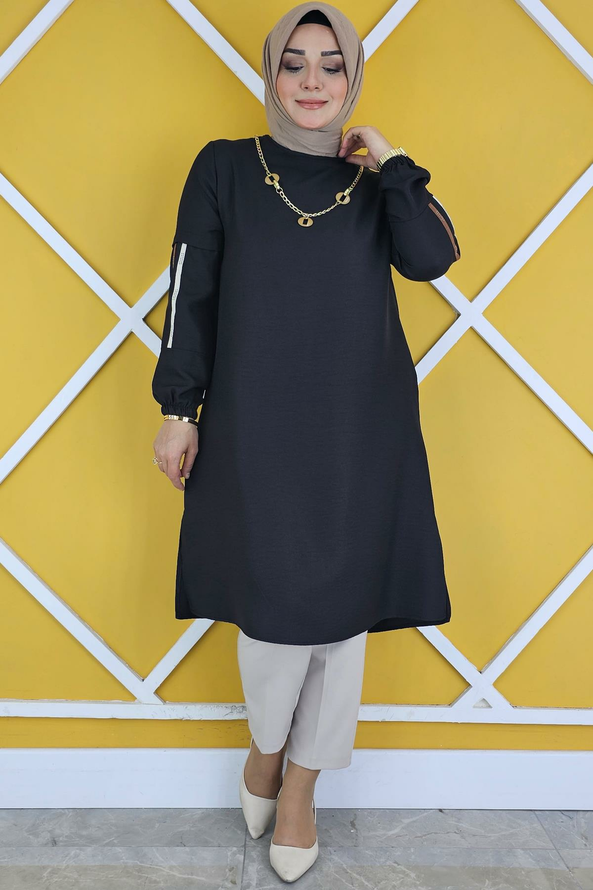 KADIN KOLARI DETAYLI KOLYELİ TESETTÜR TUNİK TAŞ - 3XL