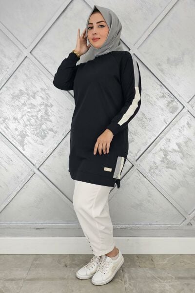 KADIN KOLLARI KOMBİNLİ TESETTÜR TUNİK SİYAH - 2 BEDEN