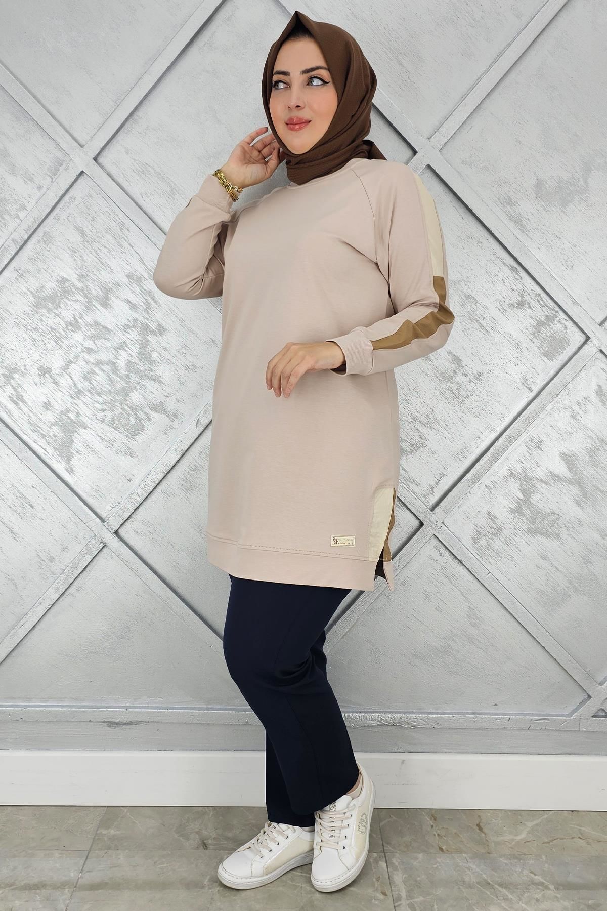 KADIN KOLLARI KOMBİNLİ TESETTÜR TUNİK BEJ - 5 BEDEN