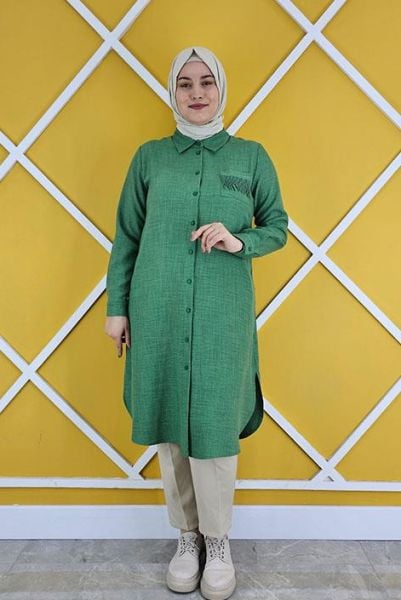 KADIN CEBİ PÜSKÜL DETAYLI TESETTÜR GÖMLEK BENETTON - 3 BEDEN