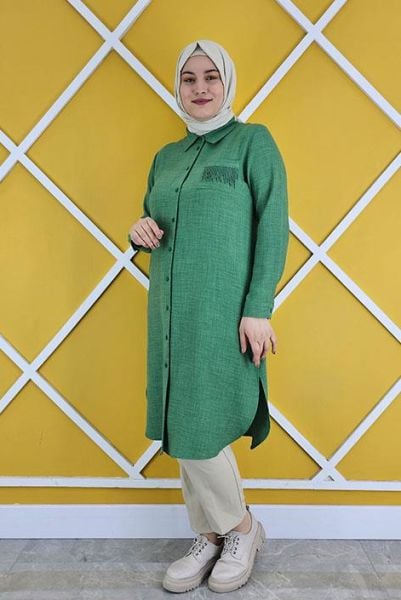 KADIN CEBİ PÜSKÜL DETAYLI TESETTÜR GÖMLEK BENETTON - 3 BEDEN